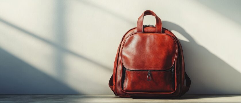 Stylish leather backpack in a modern setting.