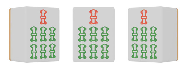 3方向から見たチーソーの麻雀牌の3DCGイラスト