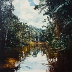 Lush jungle river scene