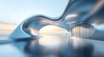 Fototapeta premium Minimal 3D architectural background with geometric curves and metallic design ideal for car presentation visuals