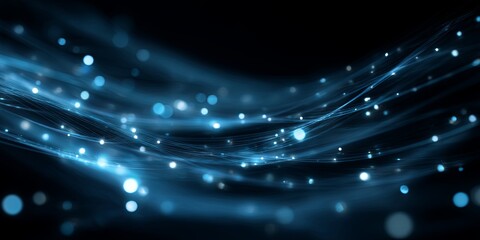 Abstract Blue Light Waves in Dynamic Motion with Ethereal Glow and Soft Bokeh Effects for Artistic Background or Design Projects