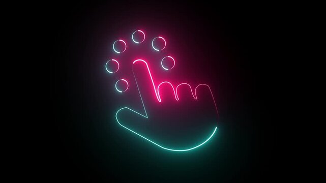 glowing neon hand icon animation on black background.