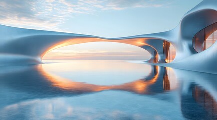 Obraz premium Minimal 3D architectural background with geometric curves and metallic design ideal for car presentation visuals