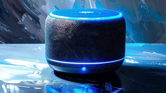 Smart Speaker with Blue Light Modern Technology Device on Painted Surface