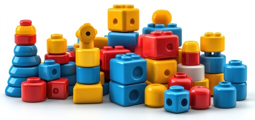 Naklejka premium Colorful Plastic Building Blocks Toy Collection for Kids