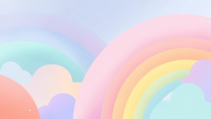 Cute Pastel Rainbow and Fluffy Cloud Sky Background for Kids, Nursery Wall Art, Baby Shower or Greeting Card Design