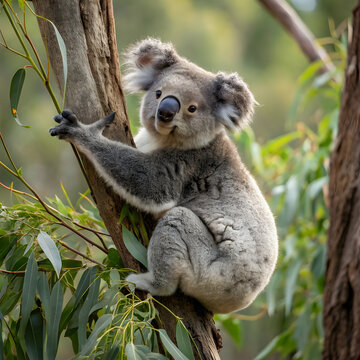 Adorable Koala Climbing Tree: High-Resolution Wildlife Photo