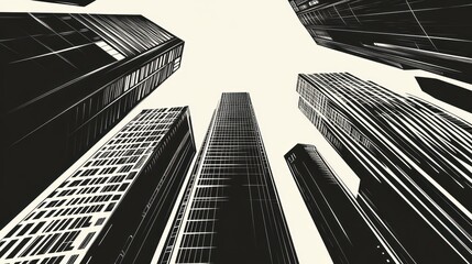 Fototapeta premium Urban Skyscrapers Looking Up