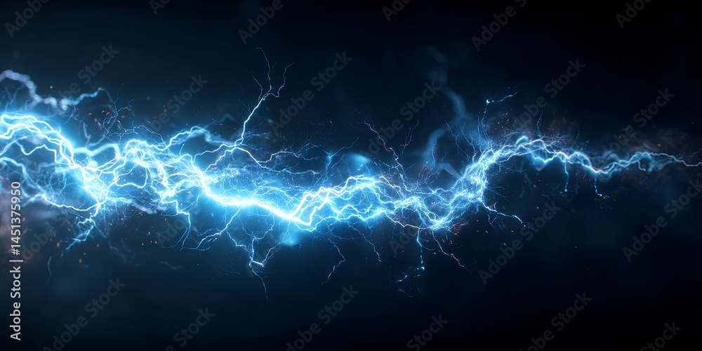 Aufkleber dynamic energy burst with electric blue lightning on dark background representing power and strength