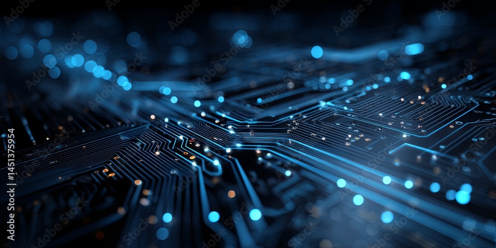 Aufkleber Abstract Technology Background with Glowing Circuits and Data Lines in a Blue Color Scheme for Digital and Futuristic Themes