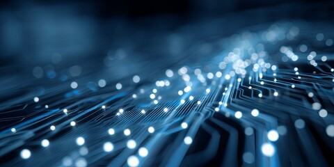 Obraz premium Abstract Technology Background with Glowing Circuits and Data Lines in a Blue Color Scheme for Digital and Futuristic Themes