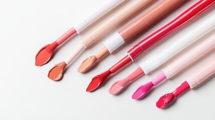 Beige nude tone lipstick make up isolated on a studio background,natural Liquid lipsticks,makeup cosmetic lips, product mockup for beauty fashion business,sale,swatch color,template.