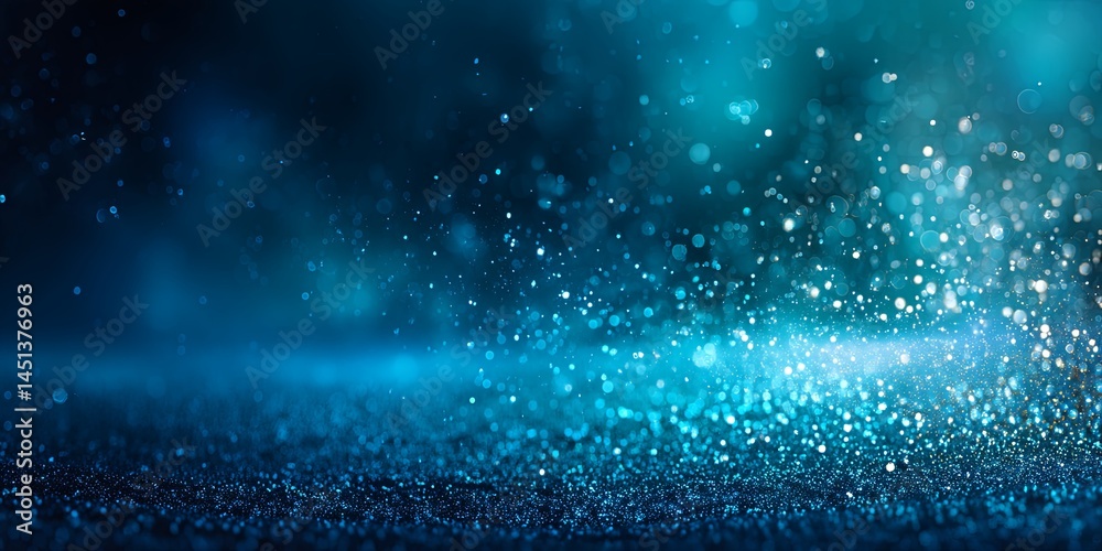 Poster Dynamic Abstract Background with Sparkling Particles in Blue and Aqua Color Shades Creating a Magical and Ethereal Digital Effect for Modern Designs