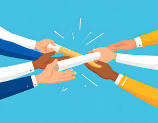 Diverse Hands Passing Relay Baton