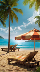 Fototapeta premium beach chairs and umbrella on the beach