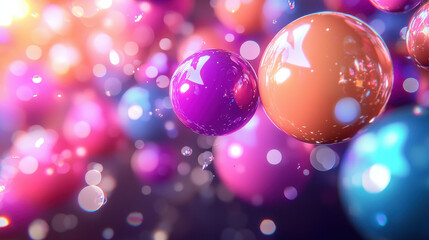 Vibrant 3D background with realistic spheres creates a dynamic and colorful visual experience in 4K resolution from a low side angle perspective for modern design.