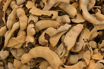 Background of ripe tamarinds ready to sell.