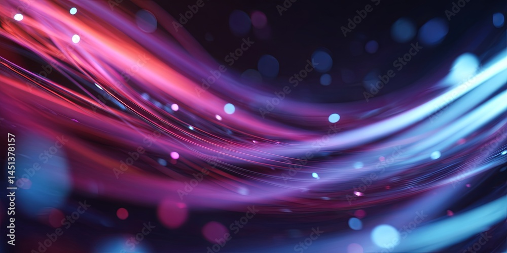 Poster Abstract glowing lights in shades of pink and blue create a vivid backdrop for digital art or technology themes in a dynamic motion effect
