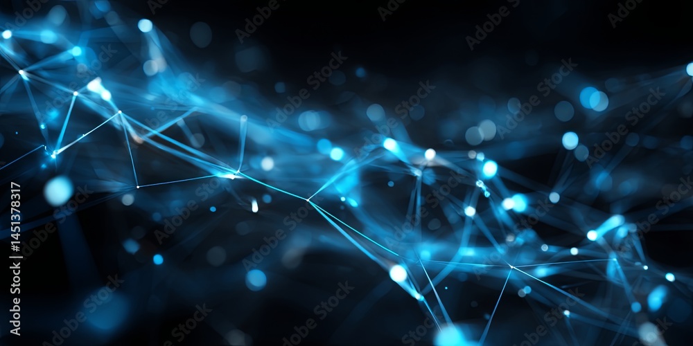 Poster Abstract digital network background with glowing blue lines and nodes representing connections and data flow in a futuristic concept
