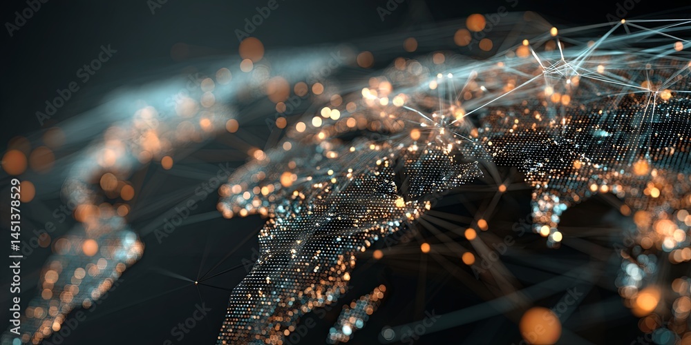 Aufkleber Global Network Connection Concept Visual Displaying Digital Communication and Data Exchange Through Lines and Nodes Across a World Map