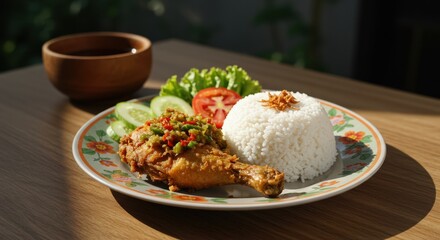 Ayam Geprek: Indonesian Fried Chicken with Rice and Sambal