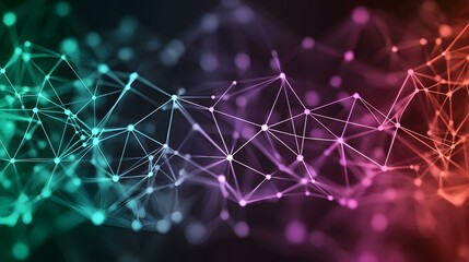 The image shows an abstract representation of a network or connection, with glowing nodes and lines forming a complex, interconnected structure.  The color scheme transitions from teal to pink/red.