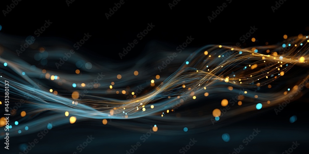 Aufkleber Abstract flowing lines with glowing dots creating dynamic visual effects against a dark background for use in modern design projects