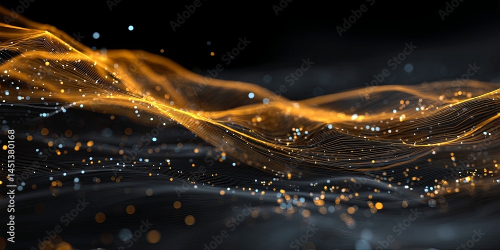 Aufkleber Abstract flowing lines with glowing dots creating dynamic visual effects against a dark background for use in modern design projects