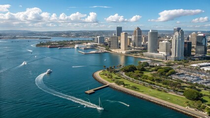 Aerial View of San Diego Cityscape and Harbor
