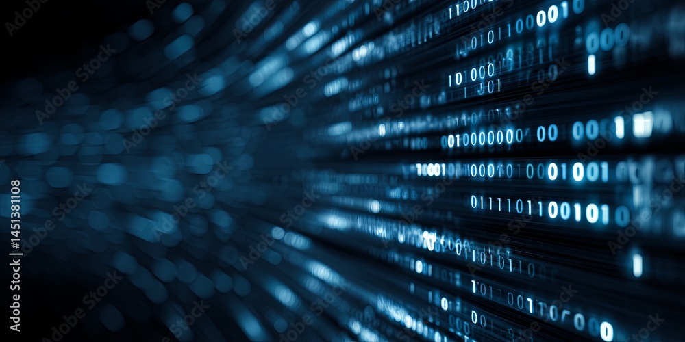 Aufkleber Futuristic Digital Data Display with Lines of Code Representing Cybersecurity and Technology Network in Blue and Black Background