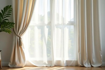 Simple linen curtains, soft white, natural light , textile, light