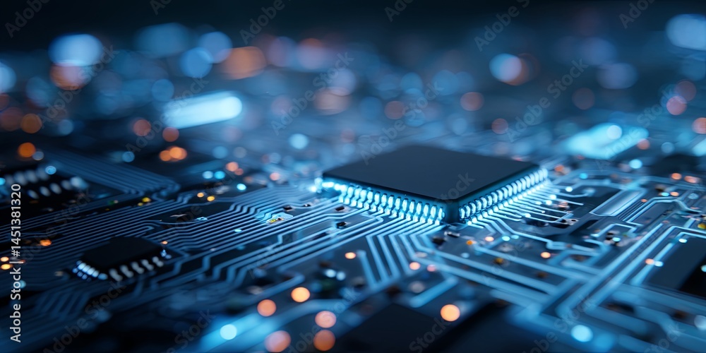 Aufkleber Abstract Blue Circuit Board Pattern with Glowing Elements for Technology Design and Digital Background Creation in Tech and Science Innovations