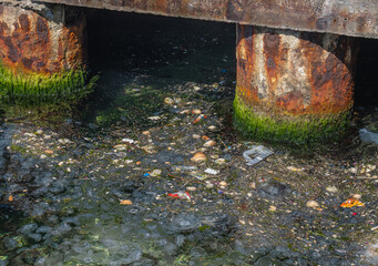 garbage covering the sea. marine pollution.