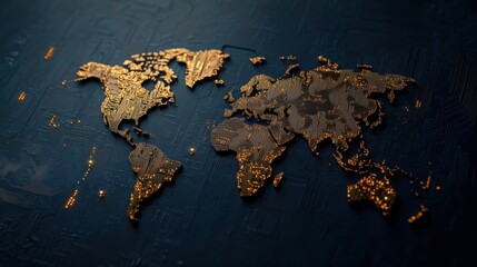 World map made of digital circuits and pathways, symbolizing global organization in technology