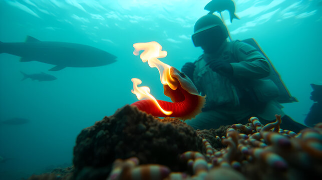 fire worms eating soldier fish underwater fireworm eating close up ocean scenery
