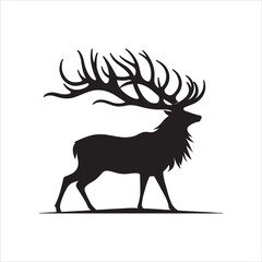 Black and White Deer Silhouette Standing Still – Flat Vector Illustration