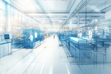 Industrial facility interior architectural rendering.