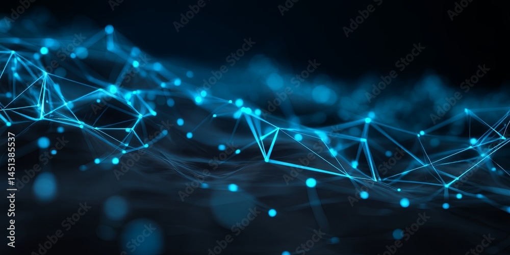 Poster Abstract Technology Background with Blue Geometric Shapes and Connections Representing Digital Data and Networks for Innovation and Analysis