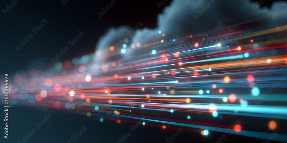 Aufkleber Abstract representation of digital cloud computing technology with colorful data streams and vibrant nodes illustrating the power of virtual storage and data management