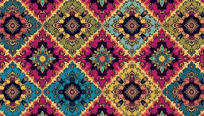 Bold, large-scale damask, repeating diamond shapes, illustration, bold