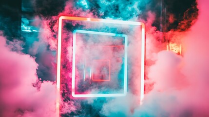 Neon Framed Smoke Cloud Night Scene
