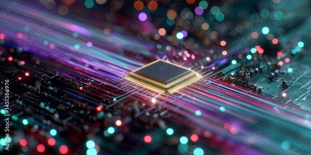 Aufkleber vibrant abstract representation of artificial intelligence chip surrounded by colorful light trails 
