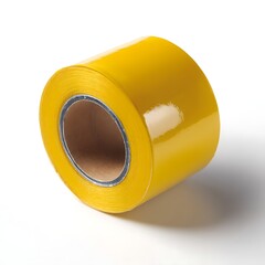 A yellow adhesive tape roll, ideal for office, school, or DIY visuals, displayed on a clean white background for simplicity