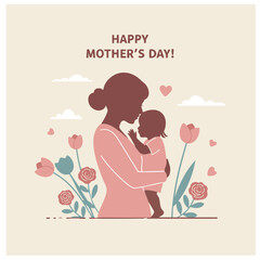 Loving Mother and Child Silhouette on Mothers Day