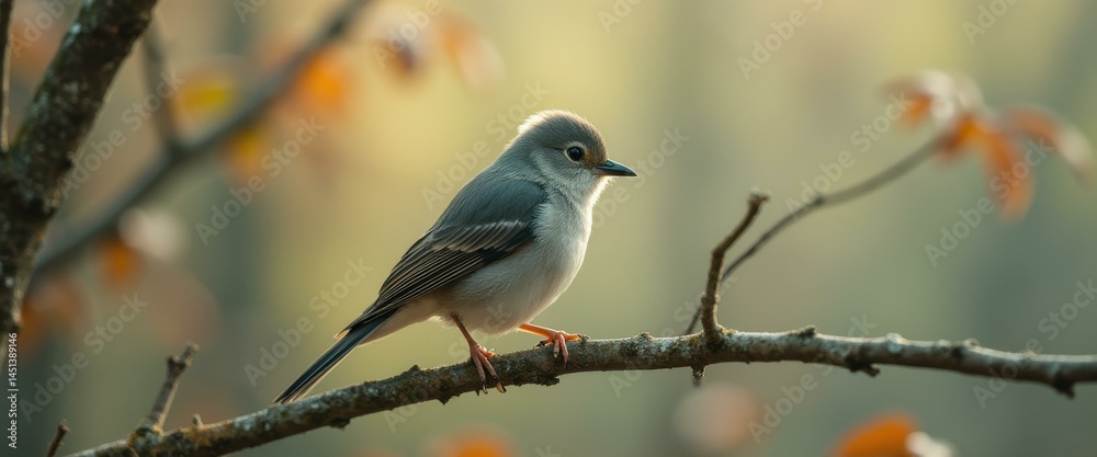 Poster elegant gray bird perched peacefully on a tree branch in serene nature setting