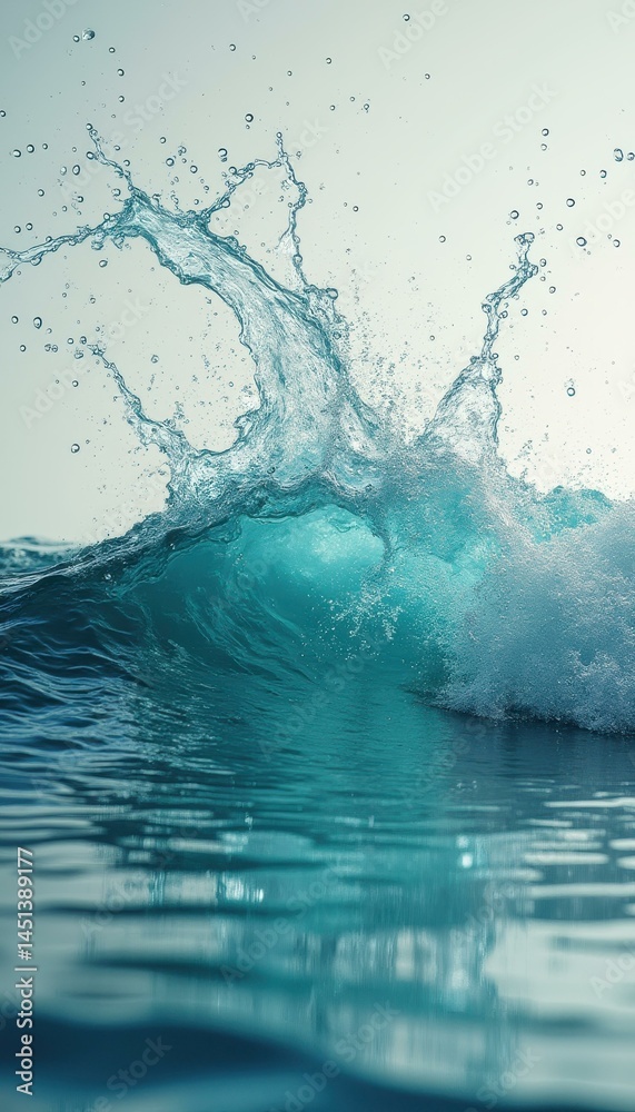 Aufkleber dynamic turquoise ocean wave cresting and splashing with white foam against a bright, serene backdro
