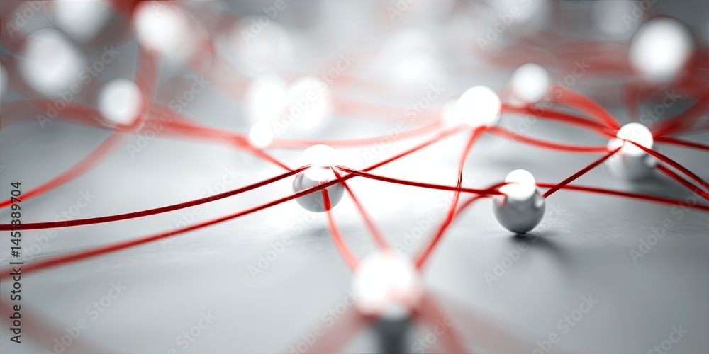 Poster Abstract Visual Representation of Business Strategy with Red String and White Circles on Light Background for Conceptual Illustrations