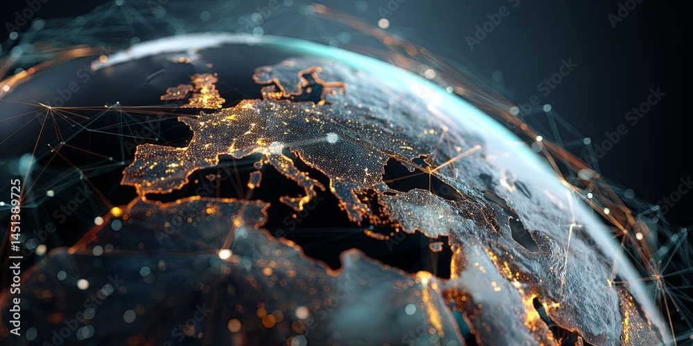 Aufkleber Digital representation of Earth with glowing data connections and futuristic technology background showcasing the concept of global networking and information flow