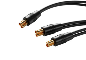 Connecting Black Audio Cables with Gold Pins on Transparent Background