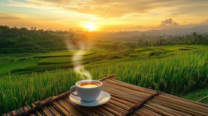 Sunrise Coffee in Rice Terraces: A Serene Indonesian Morning